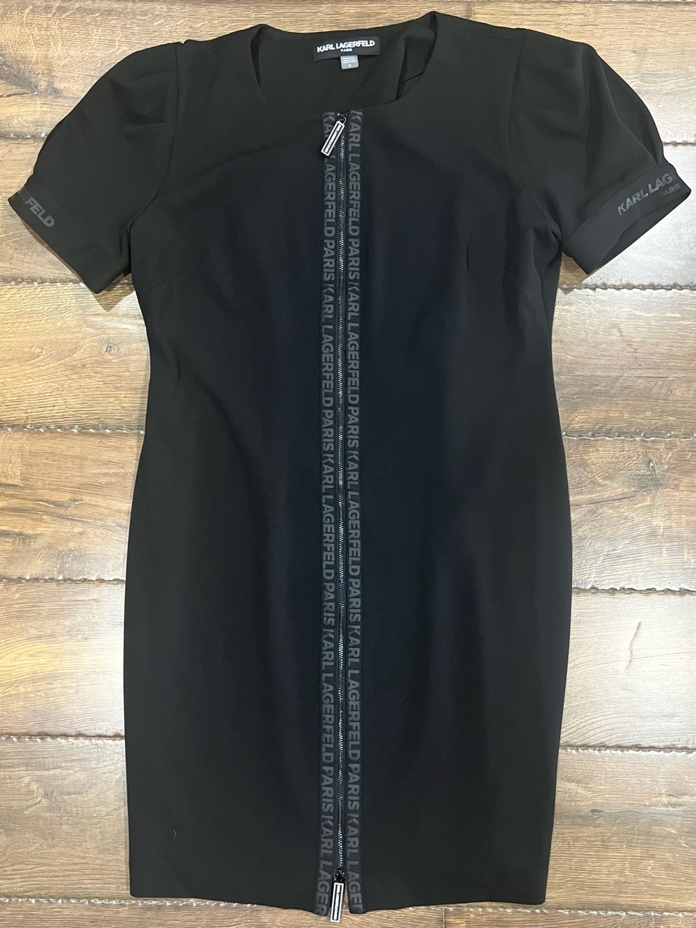 Karl Lagerfeld Paris Black  Mini Dress-featuring a branded zipper down the front